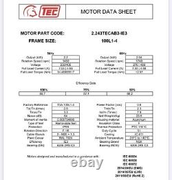 2.2kW (3HP) 4 Pole B3 Foot Mounted TEC Electric motor. 100 Frame IE3 Efficiency