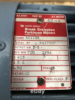 BROOK 1.5kW 3-Phase AC Electric Motor 700RPM 8-Pole B3 Foot Mounted D112M Frame