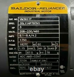 NEWithREBUILT BALDOR 3 HP ELECTRIC MOTOR 208-230/460 VAC 182TC 3Ø 1750 RPM VM3611T