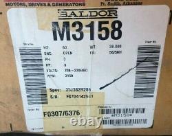 New Baldor 3 HP Electric Motor 208-230/460 Vac 3 Phase 56/56h 3450 RPM M3158