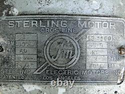 Sterling 3 HP 3-Phase Electric Motor 220/440V 85/42 Amp 1800 RPM 1 Dia. Shaft