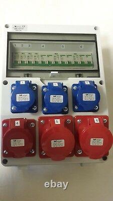 Three phase wall mounted distribution board, 3 phase panel CEE sockets, splitter